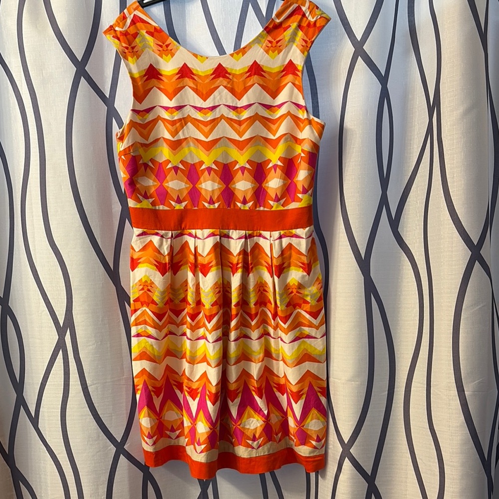 Sandra Darren Orange and Pink Sleeveless Midi Sundress